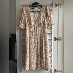 Floral Dress - Cream with Orange flowers
